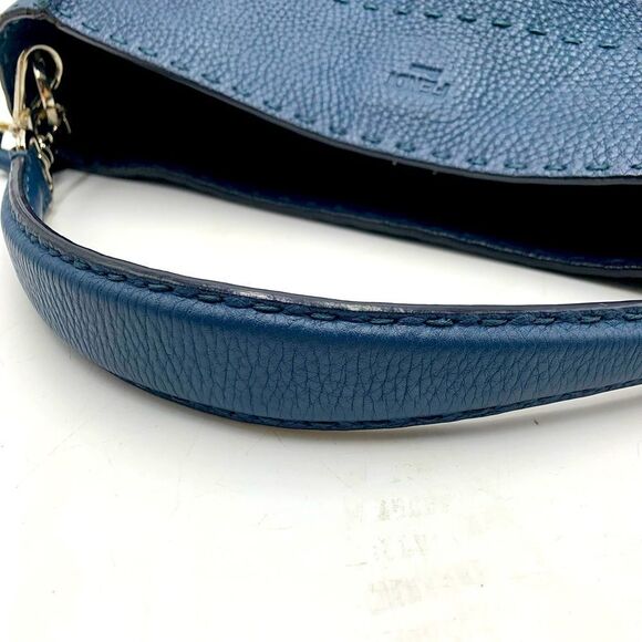 Auth Fendi Cuoio Romano Blue Selleria cLeather 2way Anna Bucket Bag Hobo Shopper - Picture 9 of 16